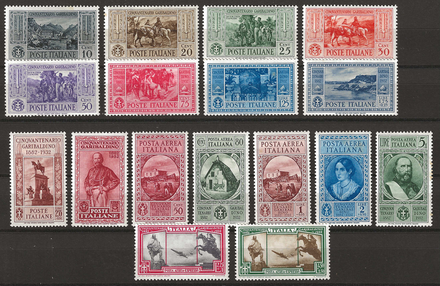 1932 Regno d'Italia - Serie completa francobolli Cinquantenario morte Garibaldi MH*/MNH**