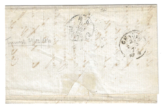 1870 Regno d'Italia - Piego da Tunisi a Genova tassato con 10 c. Segnatasse
