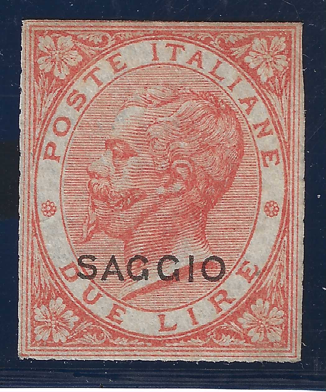 1863 Regno d'Italia - 2 lire De La Rue Londra SAGGIO non dentellato non gommato