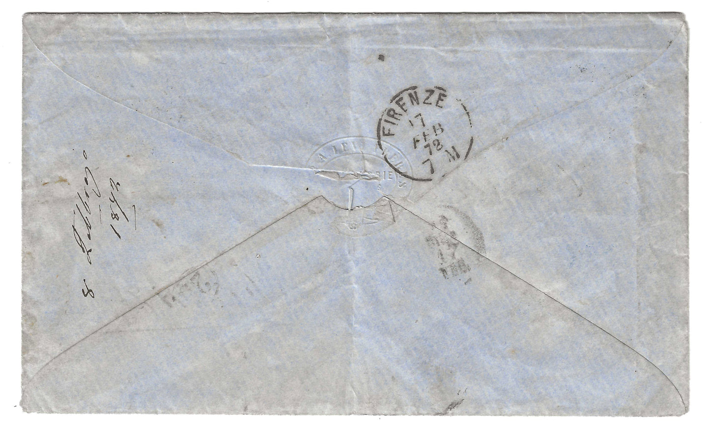 1872 Regno d'Italia - Busta da Alessandria d'Egitto annullo senza ore per Firenze e 40 c.