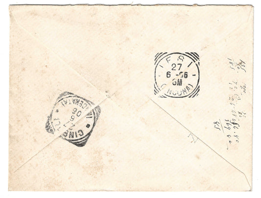 1906 Regno d'Italia - Busta da Ancona a Cingoli con francobollo 40 c. Floreale del 1901