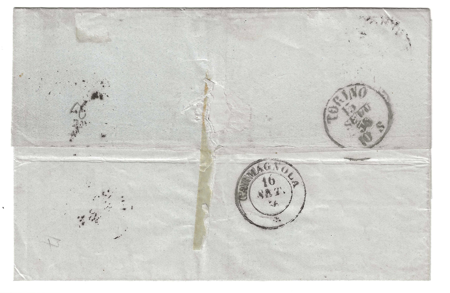 1856 Regno di Sardegna - Piego da Pinerolo a Carmagnola con francobollo da 20 c. Sassone 15c