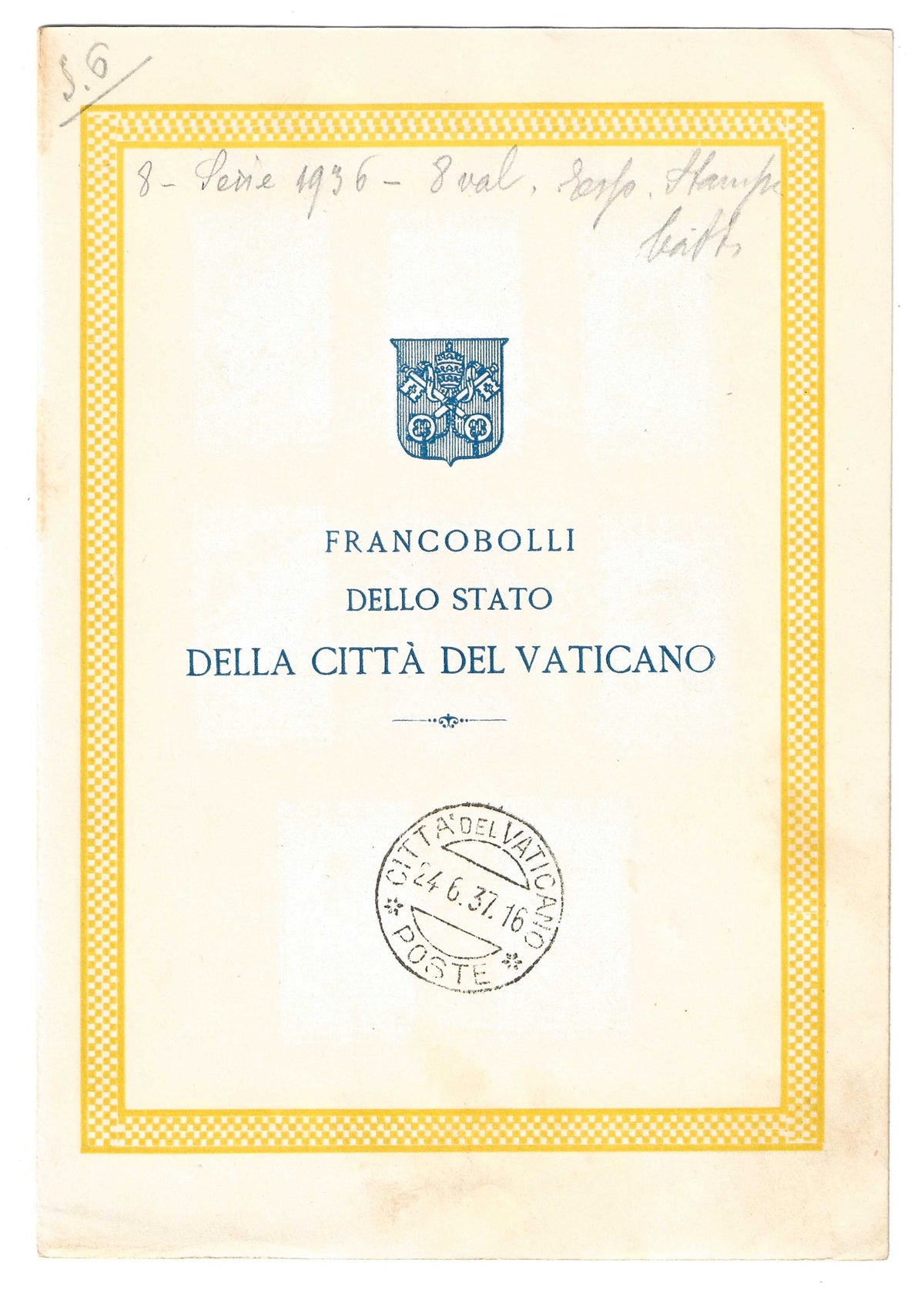 1936 Città del Vaticano - Foglietto filatelico annullato con francobolli serie Stampa Cattolica