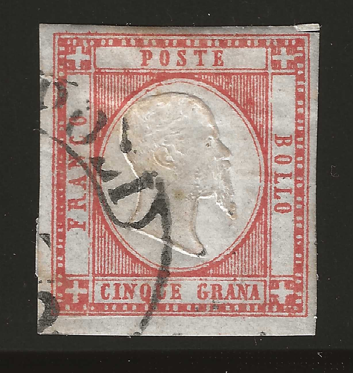 1861 Province Napoletane - 5 grana rosso carminio con annullo di Monopoli