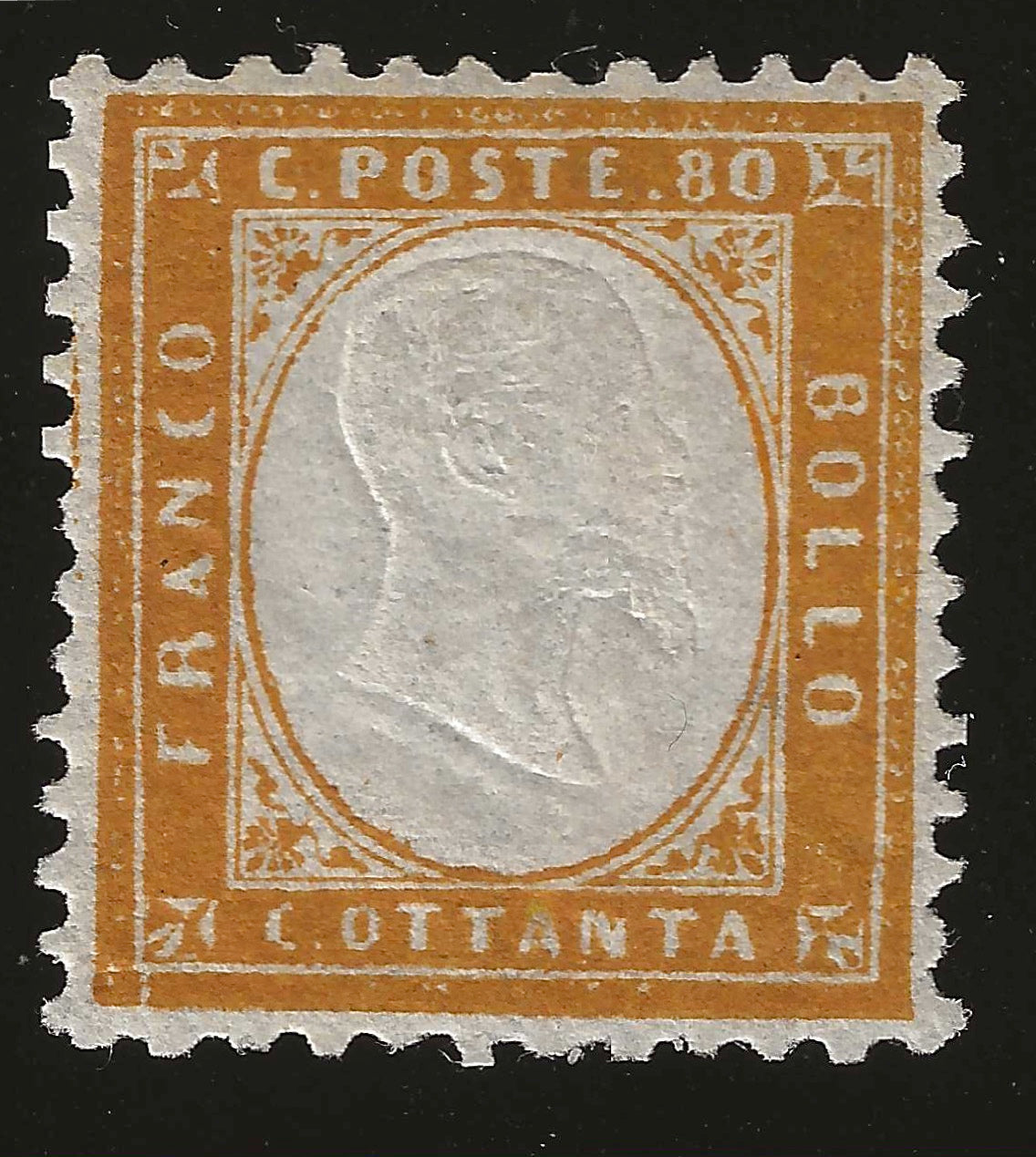1862 Regno d'Italia - Francobollo da 80 cent. Matraire prima emissione ben centrato MH*