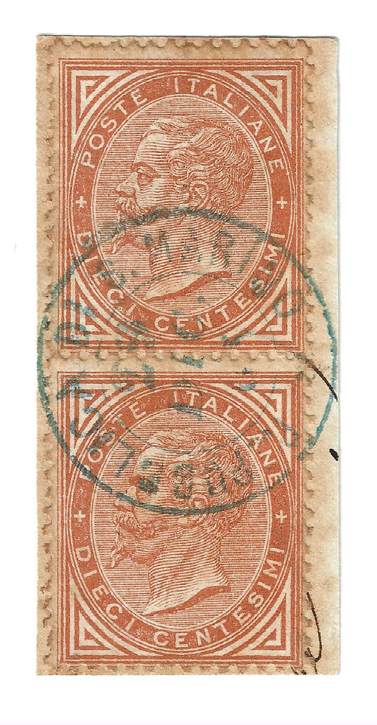 1863 Regno d'Italia - Coppia francobolli 10 c. De La Rue Londra e raro annullo San Marino dicembre