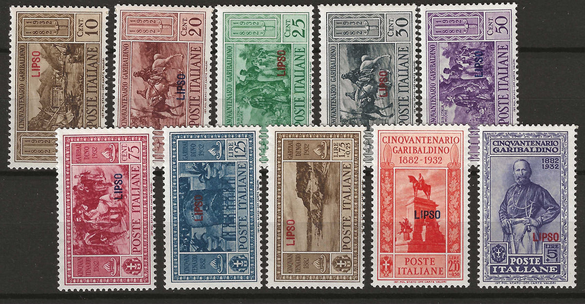 1932 Isole dell'Egeo LIPSO - Serie completa di francobolli a tema Garibaldi MH*