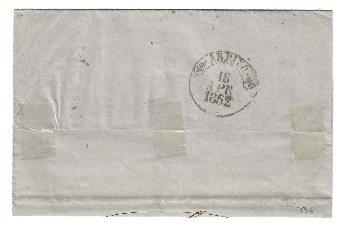 1862 Province Napoletane - Lettera con coppia francobolli da 1 grana 1861 da Napoli a Arpino