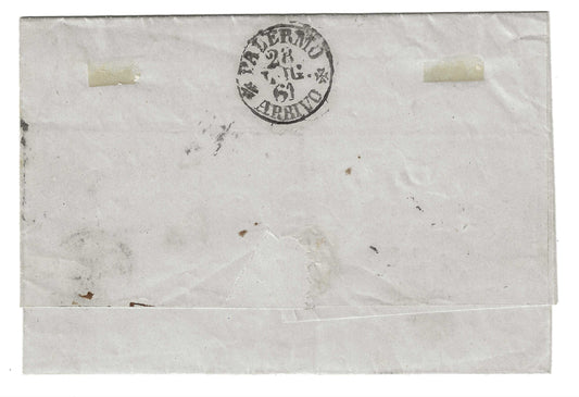 1861 Province Napoletane - Francobollo da 5 grana rosa lilla su lettera per Palermo