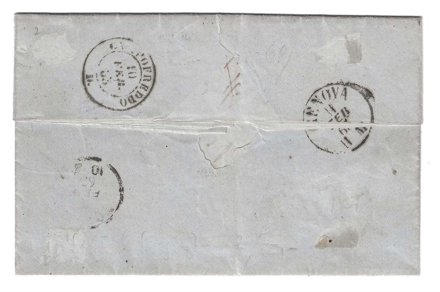1863 Sardegna - Piego con francobolli da 5 e 10 c. IV emissione e annullo raro di Rossiglione