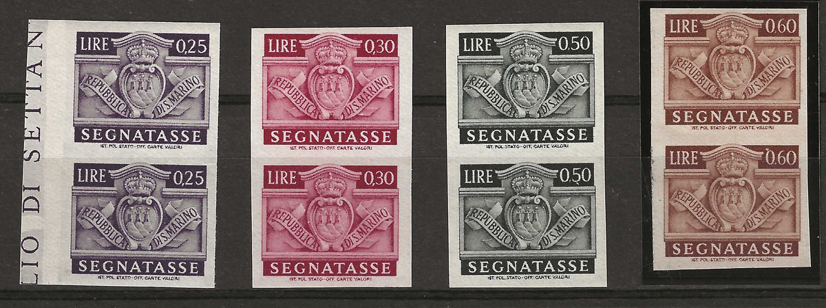 1945 San Marino - Segnatasse non dentellati da 25, 30, 50 e 60 c. MNH**