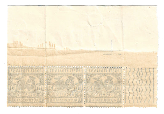 1928 Regno d'Italia - Blocco francobolli 10 c. angolo di foglio Recapito Autorizzato MNH**