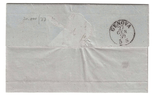 1859 Regno di Sardegna - Piego di lettera da S. MARGHERITA RAPALLO a Genova con francobollo da 20 c. IV emissione