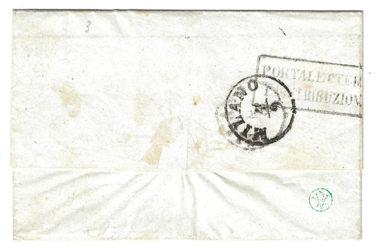 1850 Regno Lombardo Veneto - Piego da Bergamo a Milano con francobollo da 15 c. rosso I emissione
