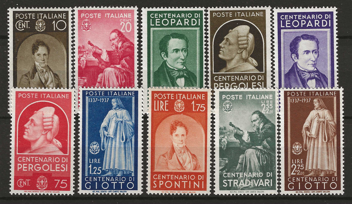 1937 Regno d'Italia - Serie completa francobolli della serie Centenari di Uomini Illustri MNH**