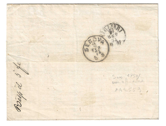 1867 Regno d'Italia - Coppia 20 c. Bigola su piego con annulli PIROSCAFI POSTALI ITALIANI e TUNISI