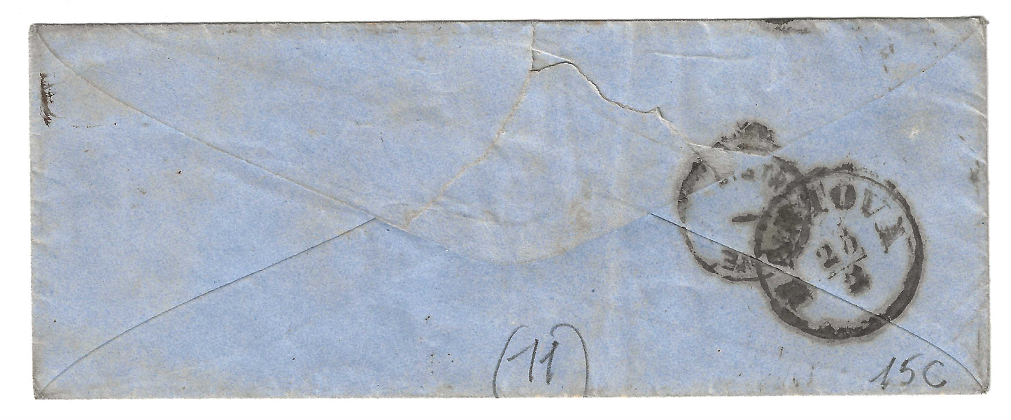 1860 Sardegna - Busta con raro annullo bruno di Torino a cerchio semplice e 20 c. IV emissione