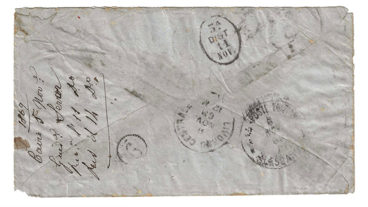 1868 Regno d'Italia - Busta per Livorno con francobolli da 40 c. e 1 p. Egitto annullo di Alessandria d'Egitto