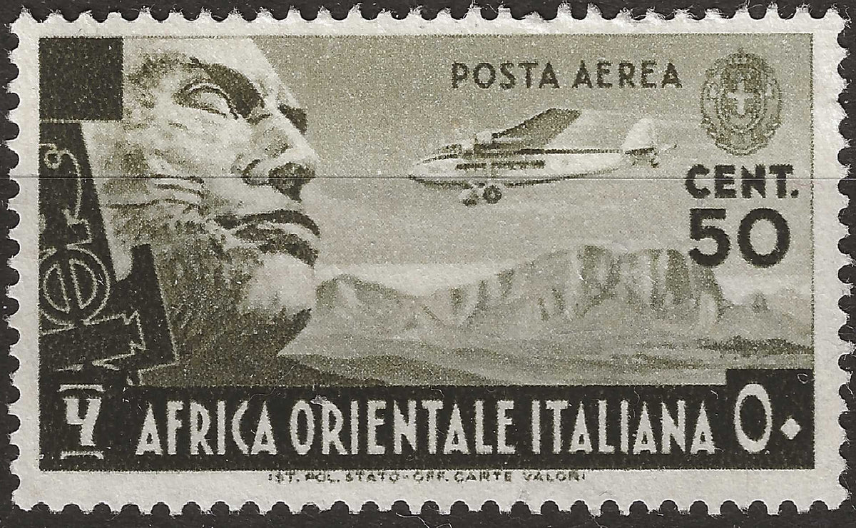 1938 Colonie Africa Orientale Italiana AOI - Francobollo da 50 c. bruno Posta Aerea Soggetti MH