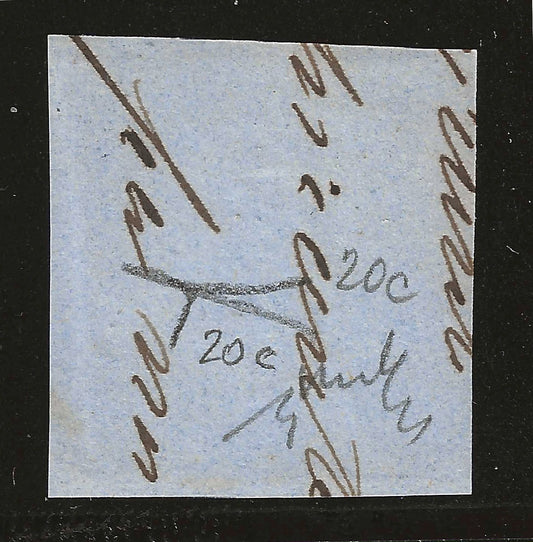1861 Province Napoletane - Minimo frammento con francobollo da 2 gr. azzurro ardesia Bottacchi