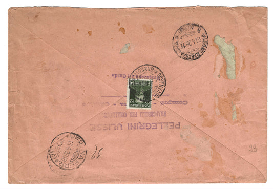 1929 Regno d'Italia Busta per Palermo con francobolli 50 + 10 c. serie Cinquantenario morte Vittorio Emanuele II 1928