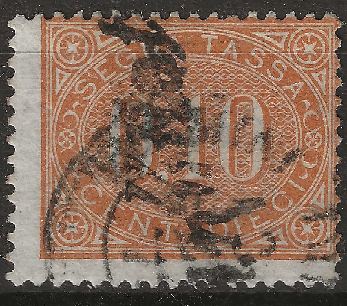 1869 Regno d'Italia - Francobollo 10 c. bruno arancio Segnatasse usato