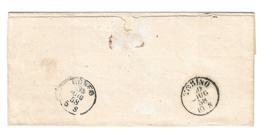 1858 Regno di Sardegna - Piego di lettera da S. DAMIANO DI CUNEO a Torino con francobollo da 20 c. IV emissione