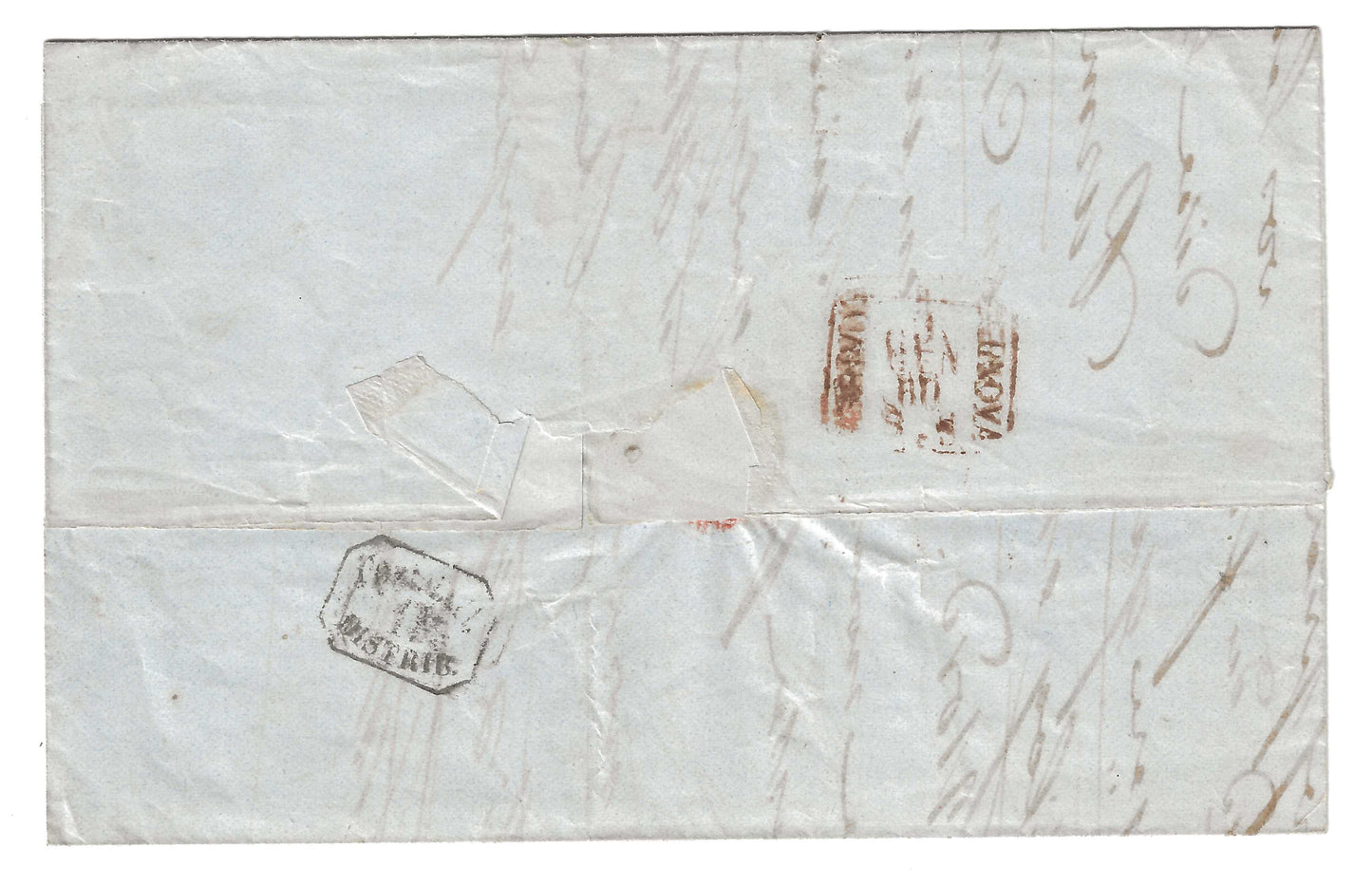 1860 Regno di Sardegna - Piego da MENTONE a Genova non affrancato e tassato 2
