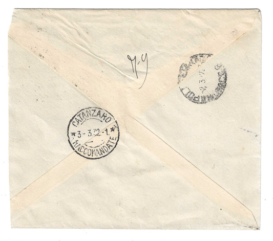 1932 Regno d'Italia Busta per Catanzaro con francobollo 1,25 l. serie Accademia Navale di Livorno 1931
