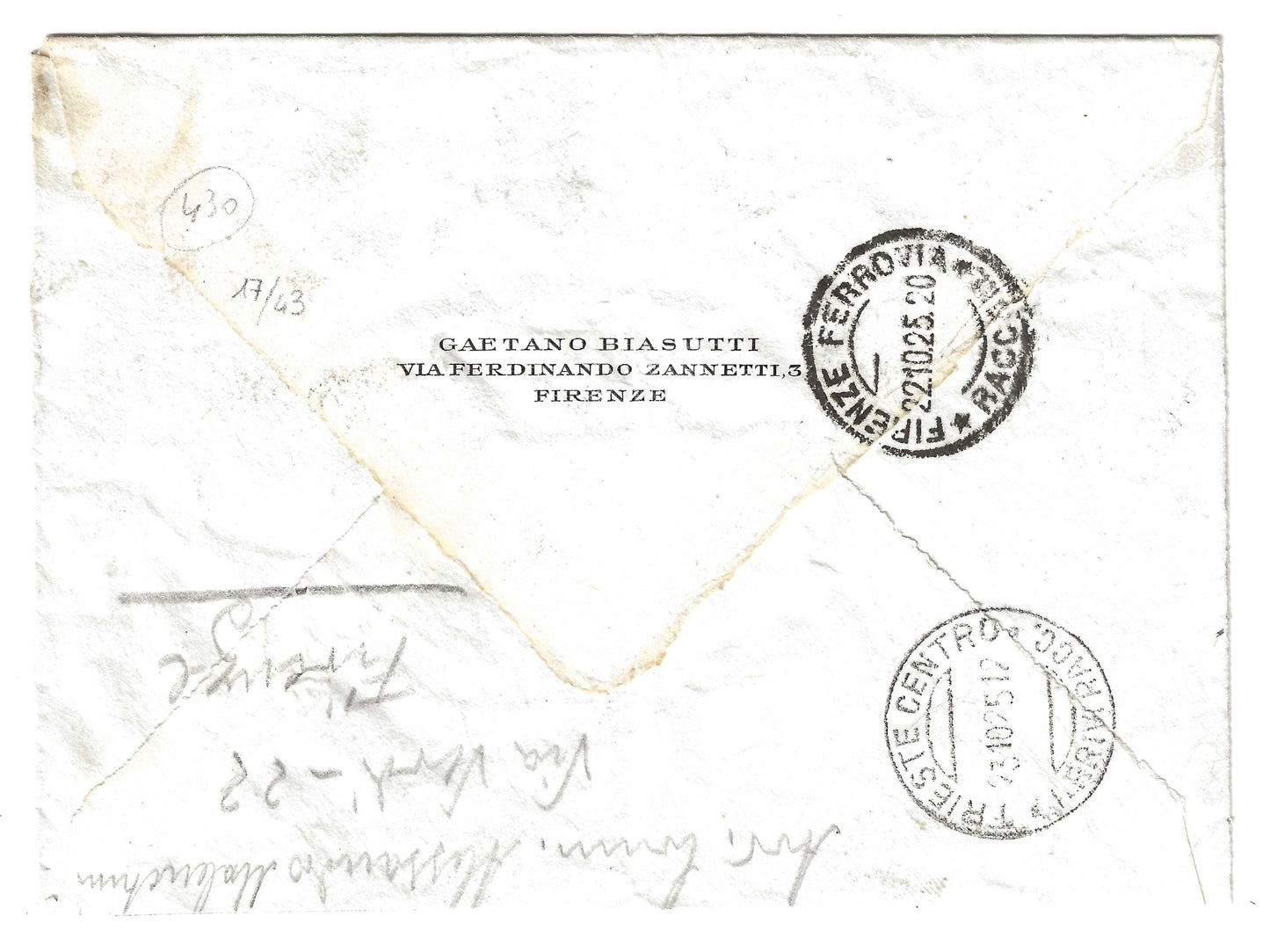 1925 Regno d'Italia - Busta per Trieste da Firenze con francobollo 1,75 su 10 l. Floreale