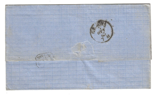 1863 Regno d'Italia - Piego da ARMA DI TAGGIA a Genova con francobollo da 15 c. litografico II tipo