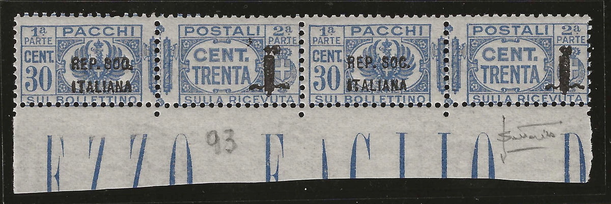 1944 Repubblica Sociale RSI - Coppia francobolli Pacchi Postali 30 c. varietà Sottoriva MNH**
