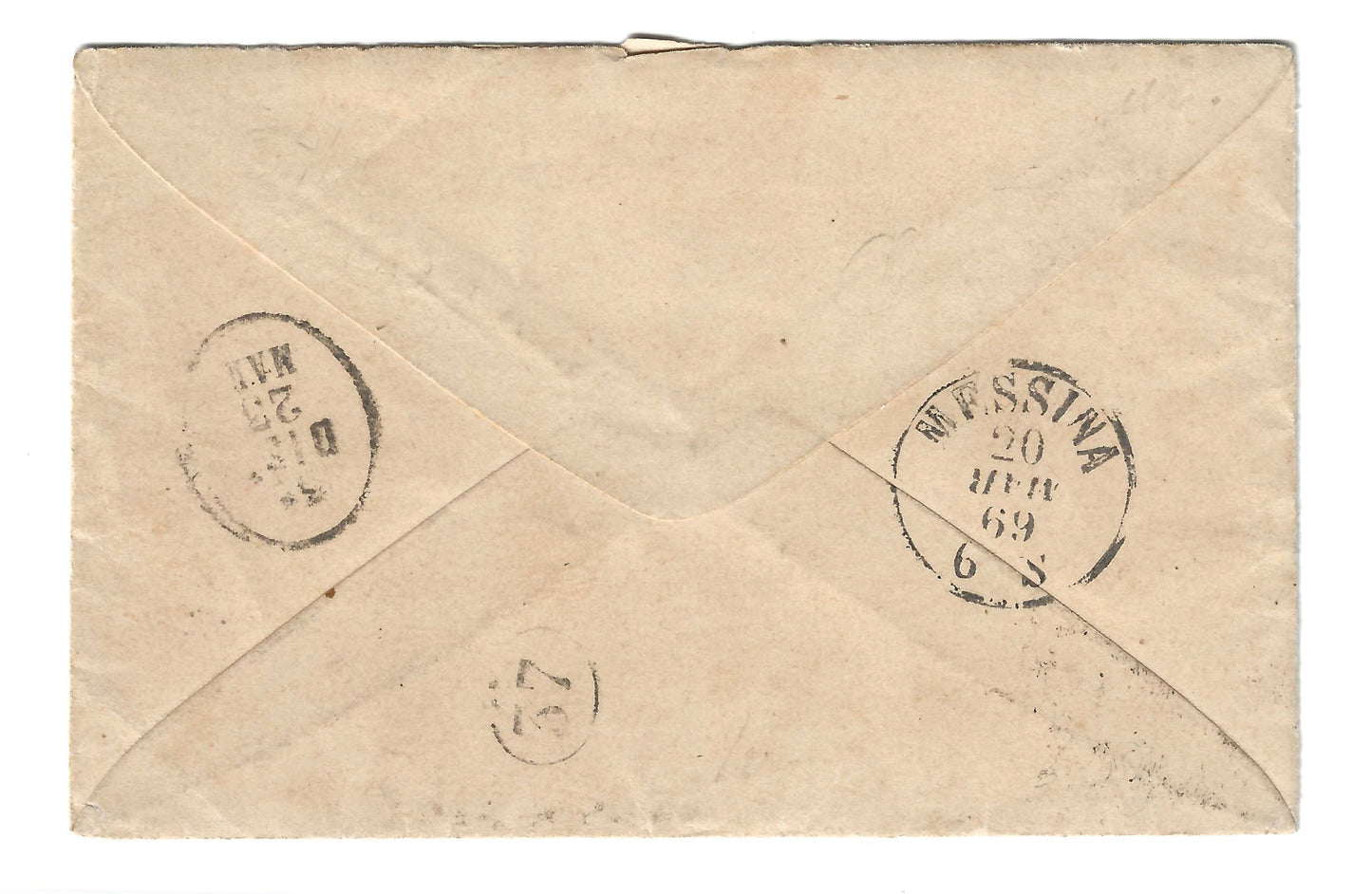 1869 Regno d'Italia - Busta da Alessandria d'Egitto annullo senza ore e Piroscafi Postali italiani