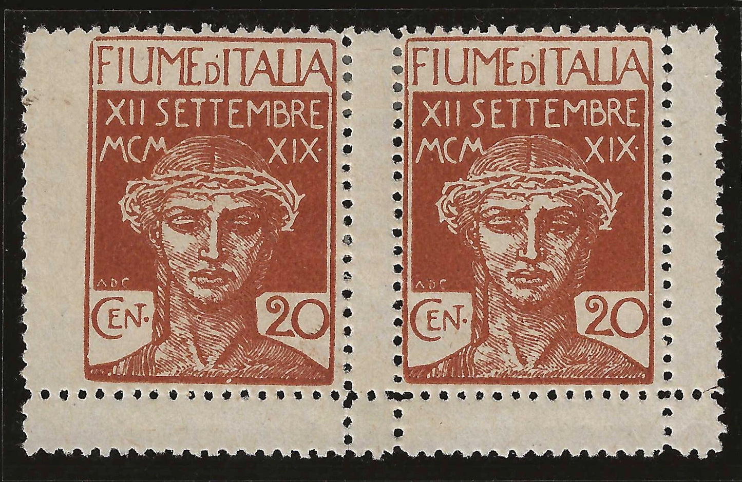 1920 Fiume - Coppia francobolli Ingresso Legionari FIUME d'ITALIA con interspazio rarità MH*