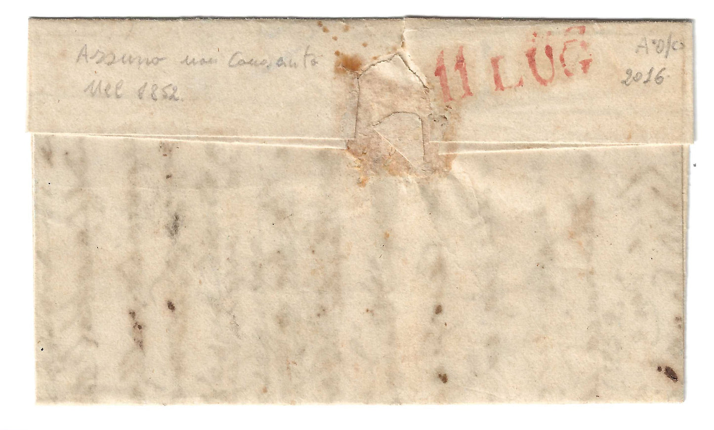 1852 Regno di Sardegna - Raro annullo azzurro di MONACO in periodo di I emissione su piego di lettera