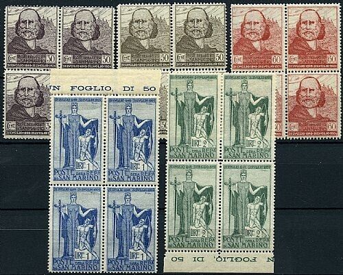 1924 San Marino - Serie completa Garibaldi in quartine MNH**