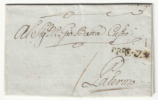 Sicilia - Prefilatelica del 1790 per Palermo con bollo Catania al verso