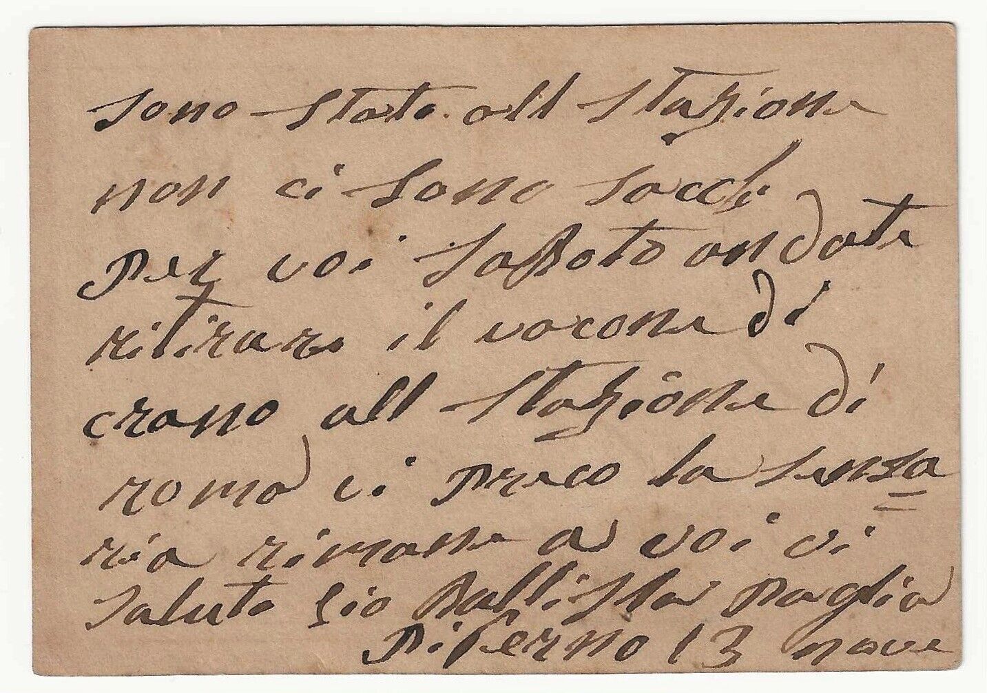 Regno d'Italia - Cartolina Postale 10 c. 1874 con annullo doppio cerchio Piperno