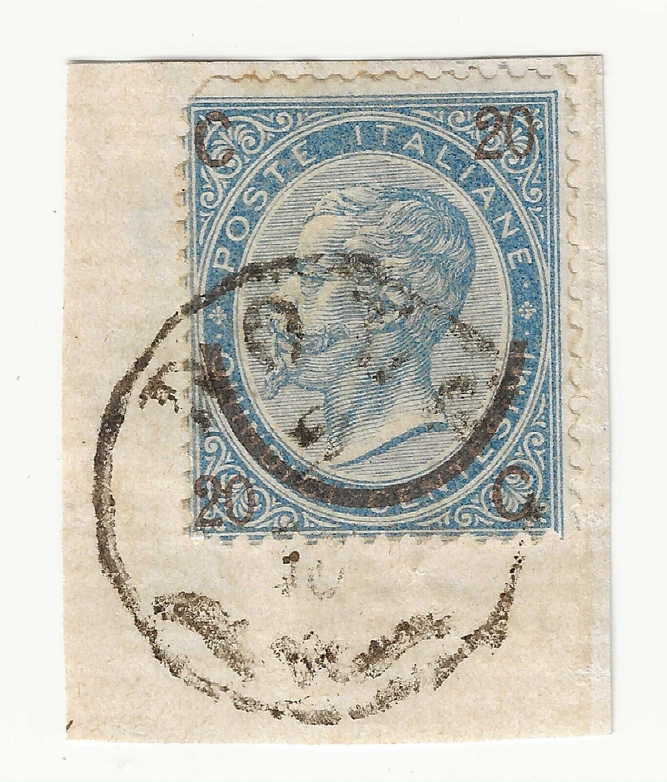 Regno d'Italia - 20 cent. ferro di cavallo 1865 III tipo con annullo di Dalo