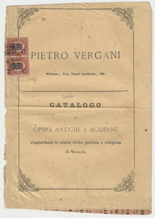 1878 Regno d'Italia - Coppia 2 c. su 0,30 lacca Servizio soprastampa spostata