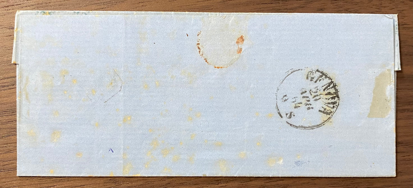 1864 Regno d'Italia - Francobollo 15 c. De La Rue su piego con raro annullo di Ceriale azzurro