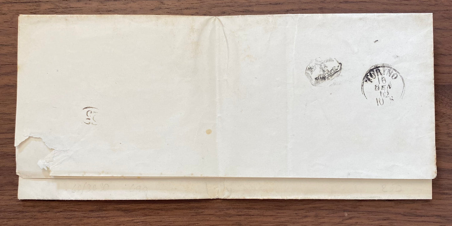 1862 Regno di Sardegna - Circolare a stampa con francobollo da 1 c. per stampati annullo a penna