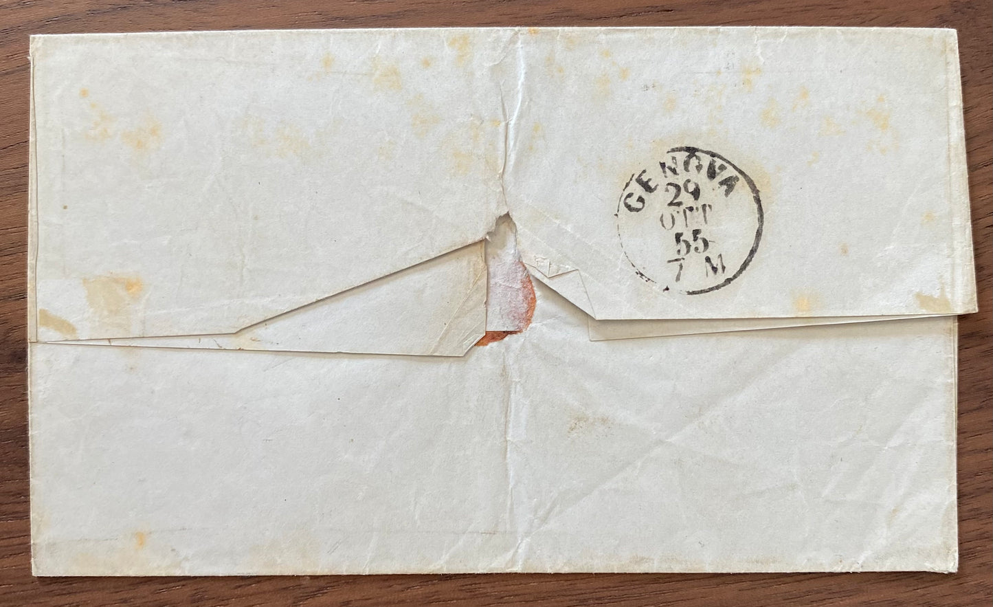 1855 Regno di Sardegna - Piego da Spezia a Genova con francobollo da 20 cent. cobalto Sassone 15