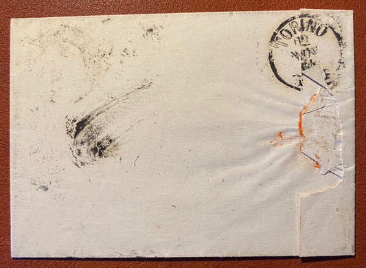 1864 Regno d'Italia - Piego con francobollo 15 c. De La Rue e raro annullo di Carignano