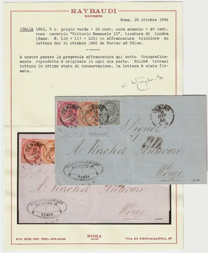 1863 Regno d'Italia - Affrancatura tricolore De La Rue su lettera per Vienna