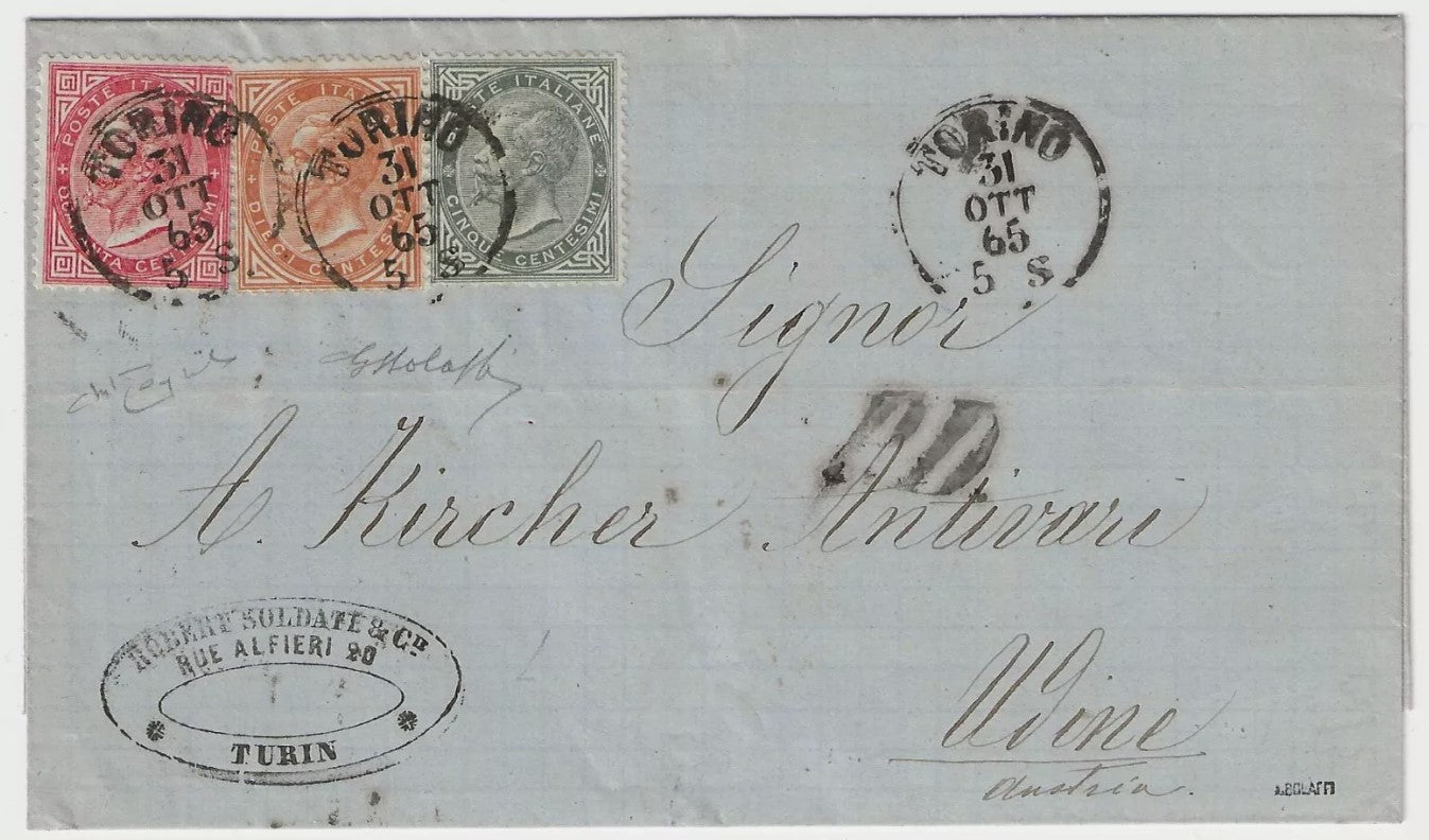 1863 Regno d'Italia - Affrancatura tricolore De La Rue su lettera per Vienna