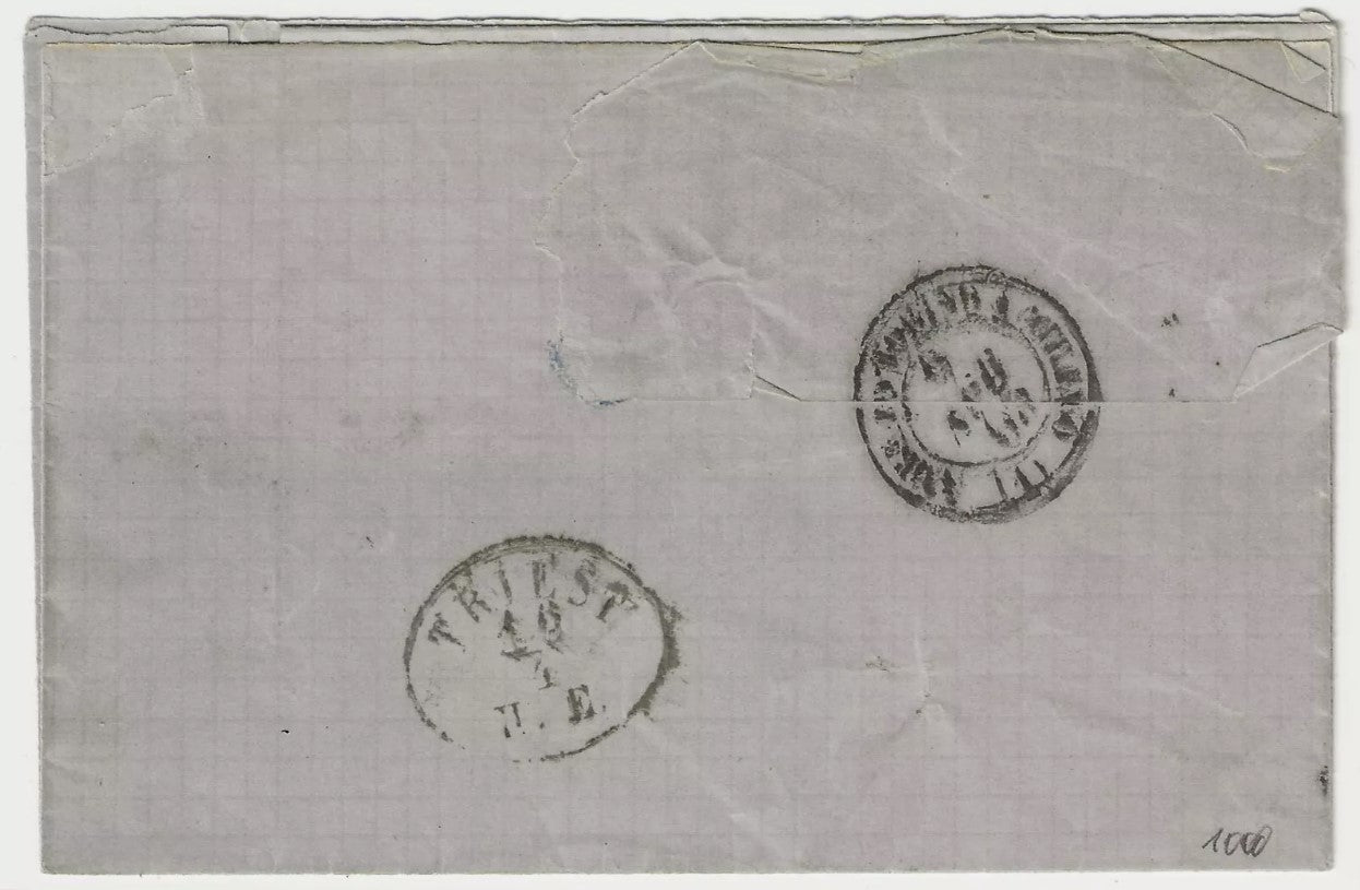 1863 Regno d'Italia - Affrancatura tricolore De La Rue 5, 10 e 40 cent. su piego