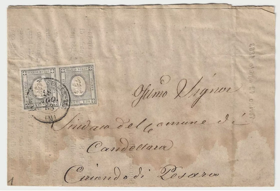 1861 Antichi Stati (Sardegna) - Coppia 1 c. stampati annullo Torino Succursale