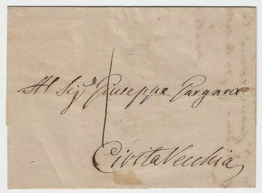 1852 ASI (Pontificio) - 1 baj. su lettera Porto Assegnato per Civitavecchia