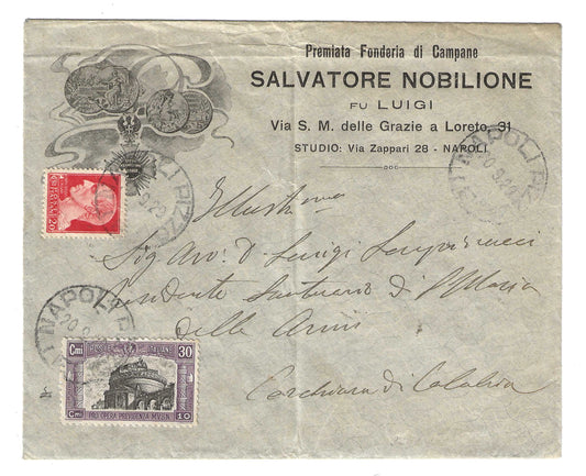 1928 Regno d'Italia Francobollo 30 + 10 c. serie II Pro Opera Previdenza Milizia su busta
